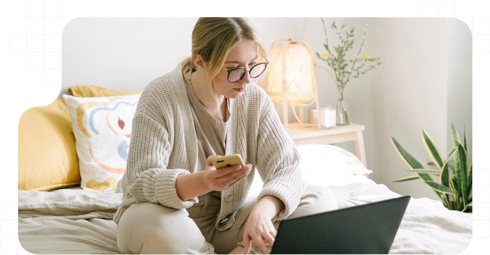 Woman searching documentation for KYC form