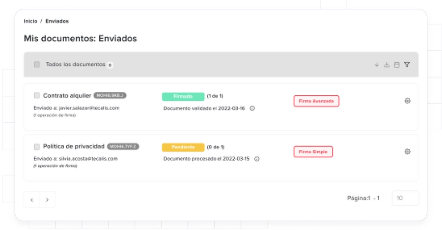 opciones de operaciones de firma electrónica